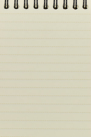 top view image of open notebook with blank page, lined paper texture background