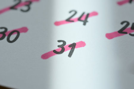 white calendar of last day on month, concept new year and countdownの写真素材