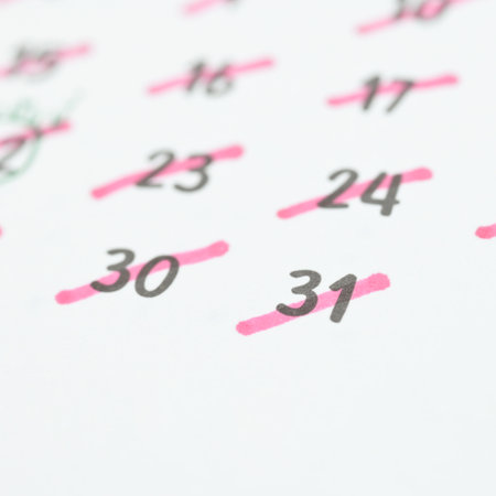 white calendar of last day on month, concept new year and countdownの写真素材