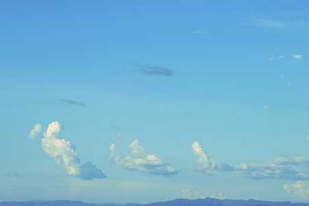 clear blue sky with white cloud, good weather in the morning have a nice dayの写真素材