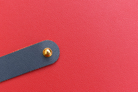 shiny red leather background with dark blue strap