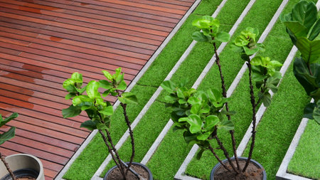 artificial green grass on staircase, exterior design for home
