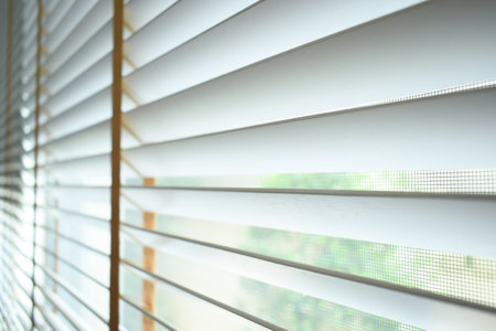 white window blinds in home, object for decorate interior of houseの写真素材