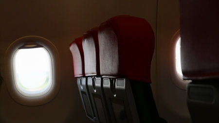 interior of airplane with empty seat, business class of plane