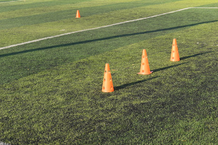 soccer equipment sport for training team on artificial grassの写真素材