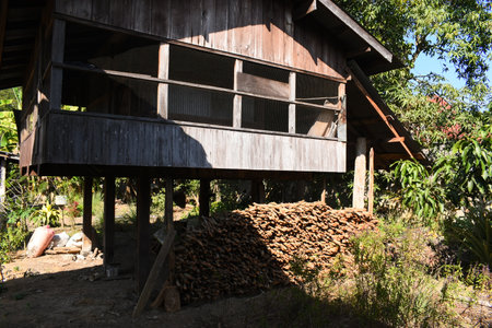 old brown wooden house in country, natural villageの写真素材