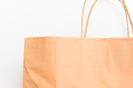 brown paper bag isolated on white background, recycle materialの写真素材