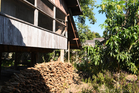 old brown wooden house in country, natural villageの写真素材