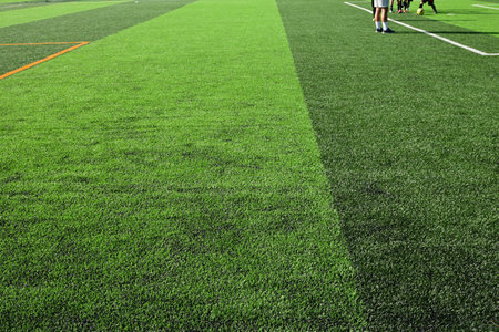 artificial green grass background for playgroundの写真素材
