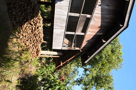 old brown wooden house in country, natural villageの写真素材