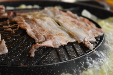 pork barbecue on frying pan, Thai style cuisineの写真素材