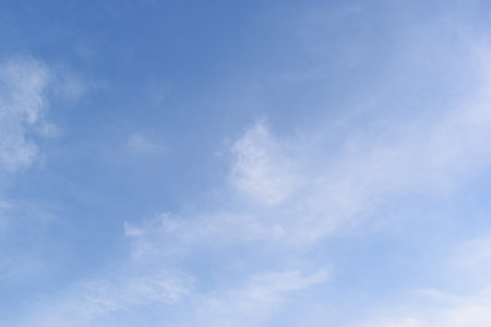 beautiful blue sky and white cloud background in springtimeの写真素材