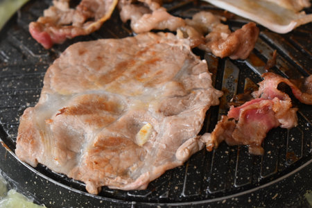 pork barbecue on frying pan, Thai style cuisineの写真素材