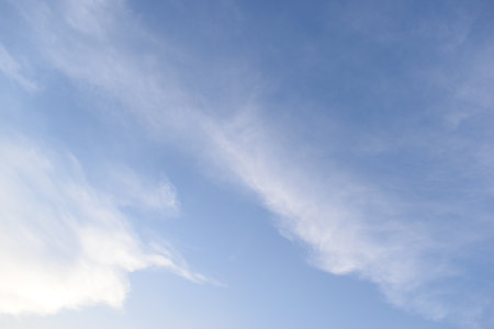 beautiful blue sky and white cloud background in springtimeの写真素材