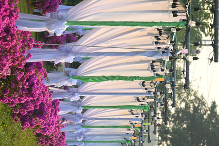 vintage light bulb hang on white curtain of party in the evening
