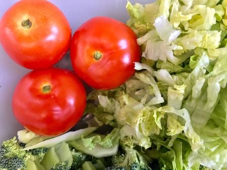 Tomatoes and chopped vegetablesの素材
