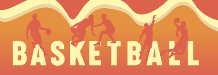 basketball  with player silhouette used for sports template, simple basketball  icon, orange backgroundのイラスト素材