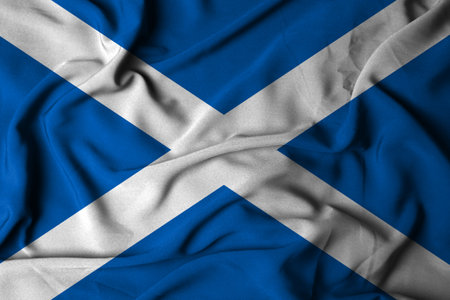 Selective focus Scottish Flag, with waving fabric texture. 3D illustrationの写真素材