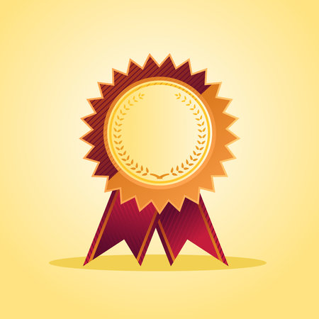 single award medal with burgundy ribbon. Flat style vector illustration isolated on burgundy backgroundのイラスト素材