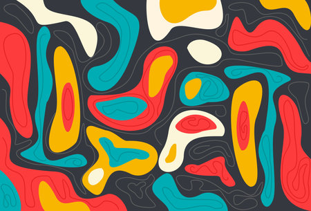 random wave lines background with vintage colorful, composition of striped shapes and wavy lines for cover, poster, landing page. abstract pattern backgroundのイラスト素材