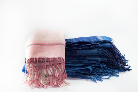Pink and blue thailand indigo dyed clothの写真素材