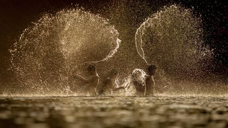 The fun of children With the cool evenings on the river.