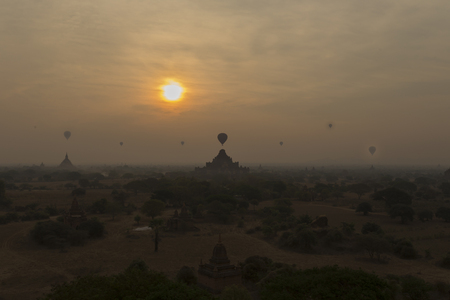 Bagan City,Myanmar. Morning Time with Balloons.の写真素材