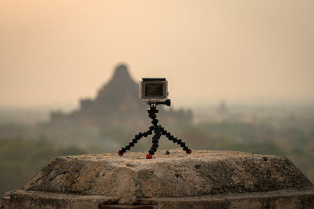 Action camera record timelapse view old bagan pagoda Mandalay,Myanmarの写真素材