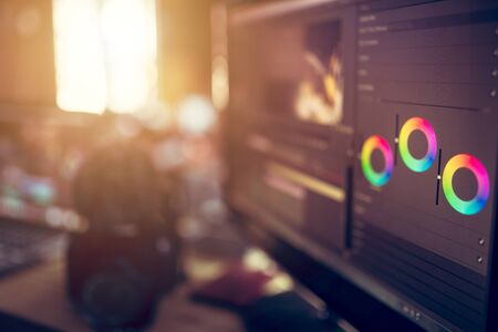 Monitor editing video grinding color effect filmmaking this is freelance house studio
