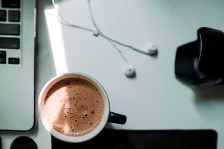 Cappuccino coffee for working time of content creator work from home