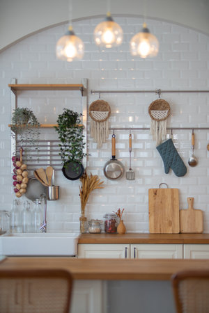 Vertical modern kitchen and accessoriesの写真素材