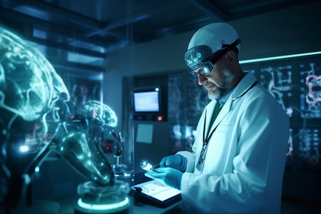 Doctor working with robot ai in the lab room with Ai Generatorの素材