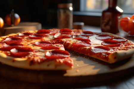 pizza with salami and tomatoes with Ai Generatedの素材