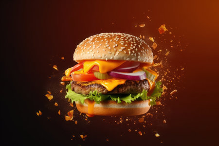 The hamburger on a backlight black background with Ai Generatedの素材