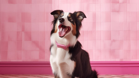 A border collie dog on pink color background with Ai Generatedの素材