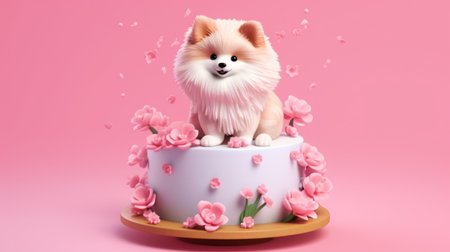 chihuahua puppy in a pink basket with Ai Generatedの素材