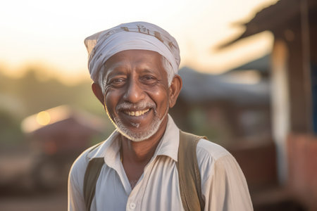 portrait of an India senior person smiling. Generative Aiの素材