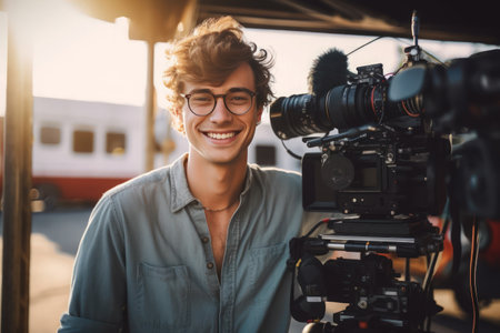 person holding the video camera smiling. Generative Aiの素材