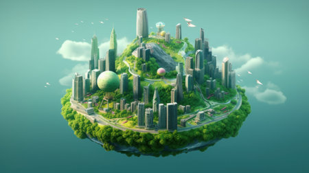 The concept of nature protection, Eco-city on earth.Generative Aiの素材