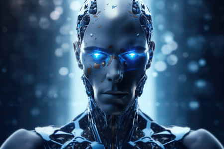 Robotic intelligence smart tech portrait male. Generative Aiの素材