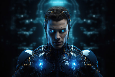 The robotic male half-human smart tech intelligence. Generative Aiの素材