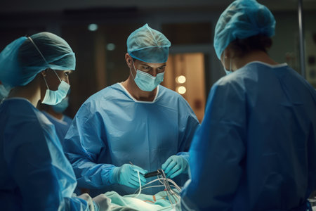 surgeons performing surgery in operationの素材
