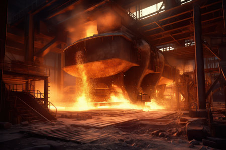 Red-hot steel ingot in a multi-story rolling mill in the factoryの素材