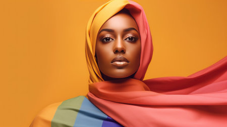 portrait of an African woman's head covering  pride flag LGBT conceptの素材