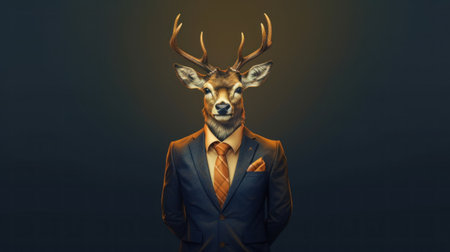 The moose portrait wearing the business suit on isolated backgroundの素材