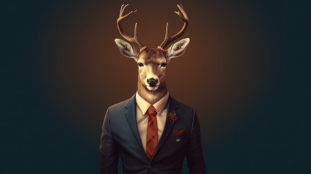 deer with horns wearing suit businessman conceptの素材