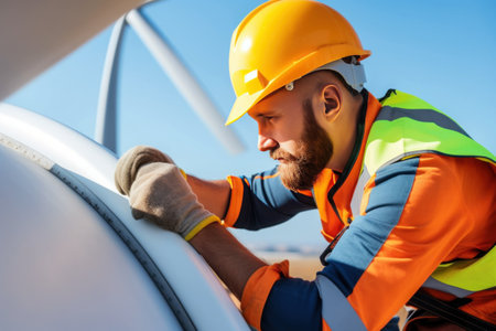 Technician wind turbine working on the high siteの素材