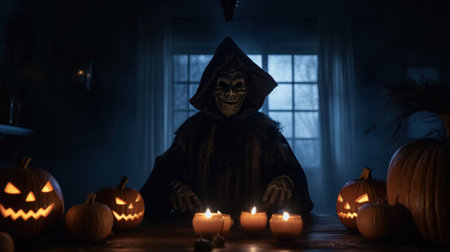 Halloween pumpkin on a dark backgroundの素材