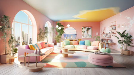 The modern living room luxury interior pink color pastel styleの素材