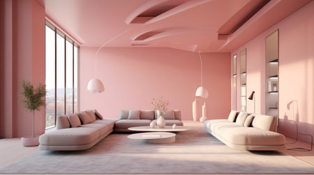 The modern living room with a sofa pink pastel tonerの素材